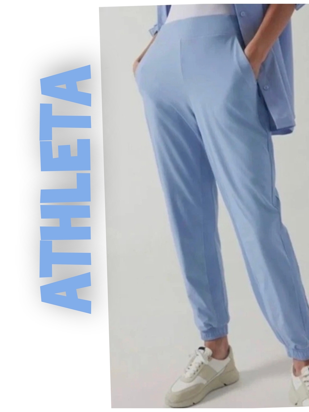 Athleta Brooklyn Lined Light Blue Track Joggers with Ankle Cuffs Size 6